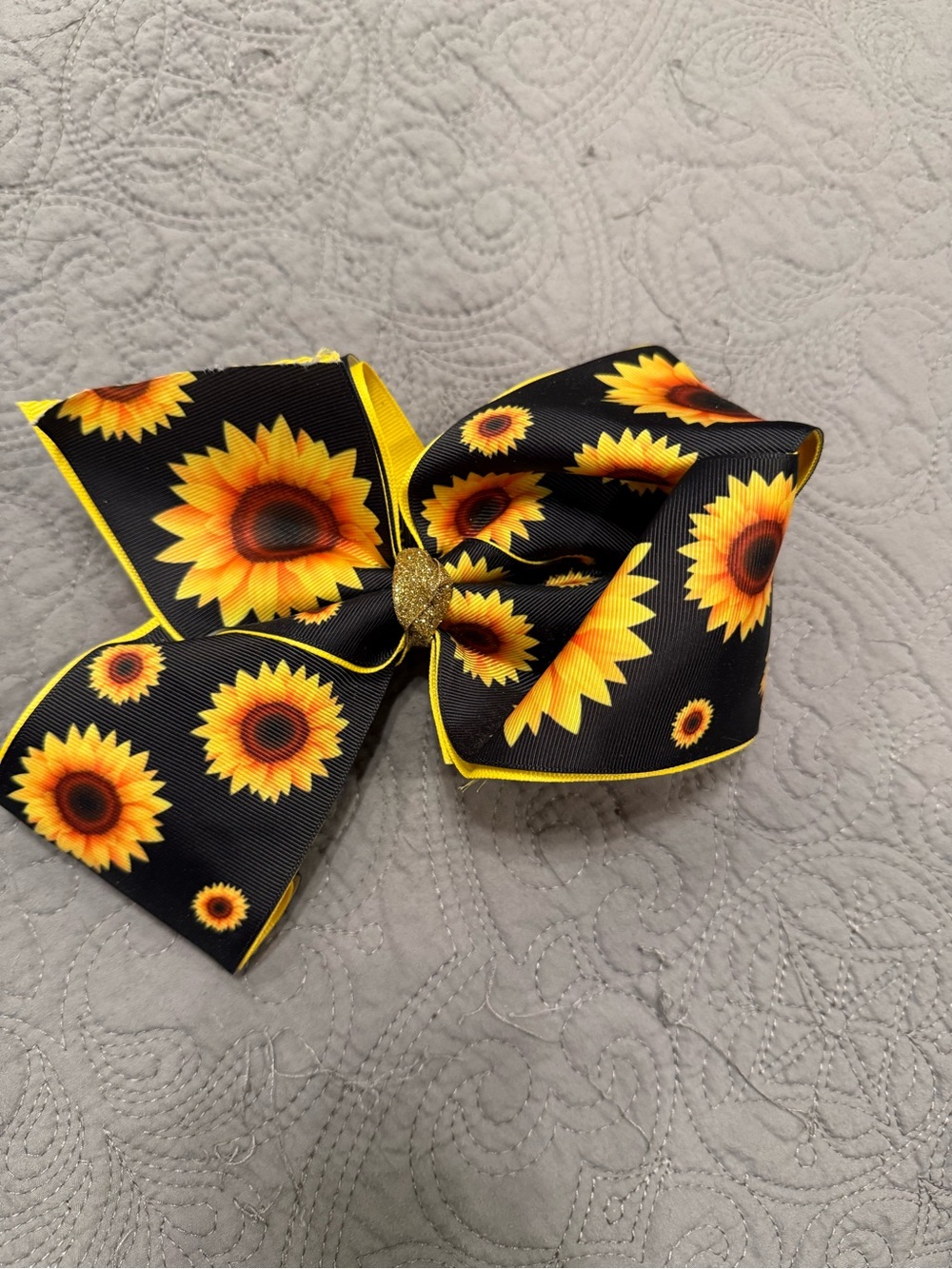 Sunflower Print Black Hair Bow for Kids